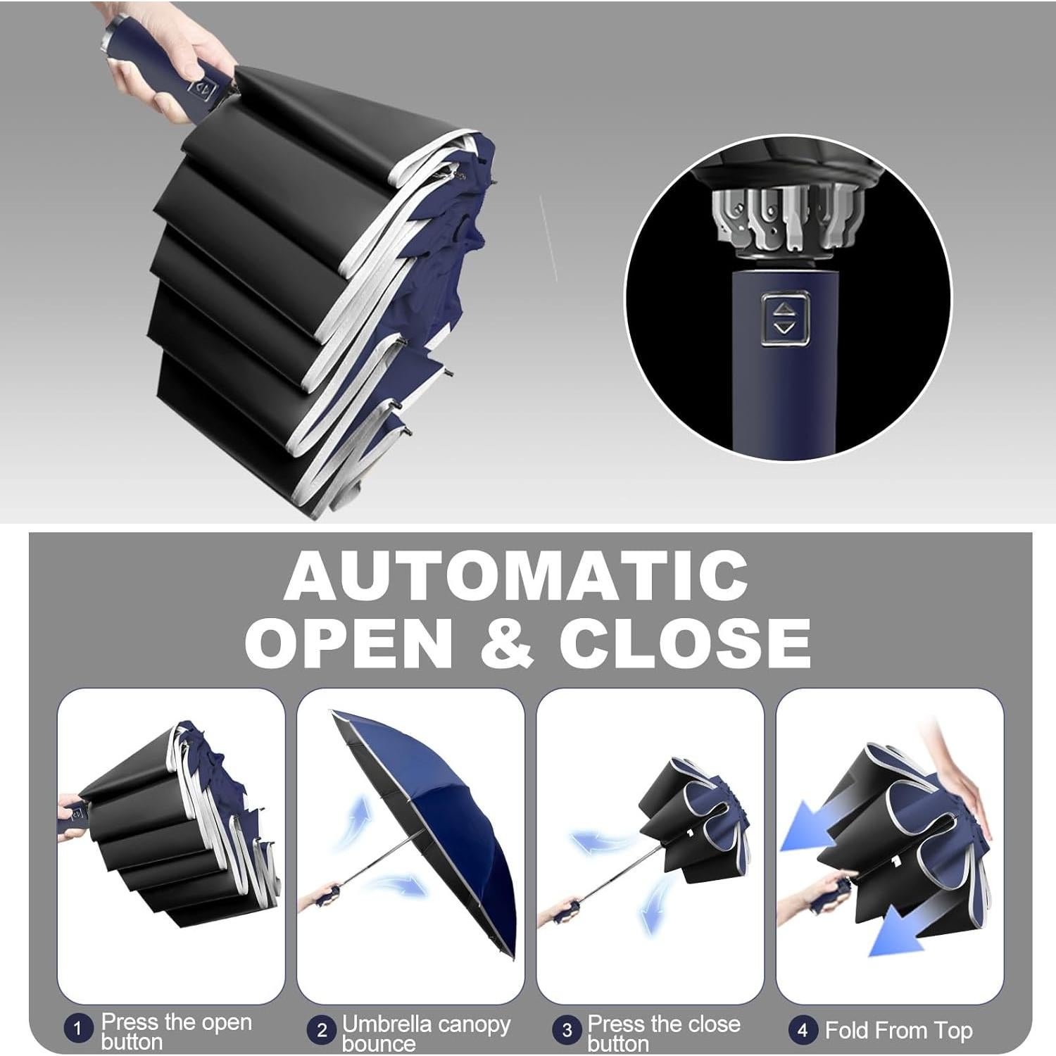 Paraguas Invertido Zeproage UV 50+ Automático 116.84 cm Azul Marino