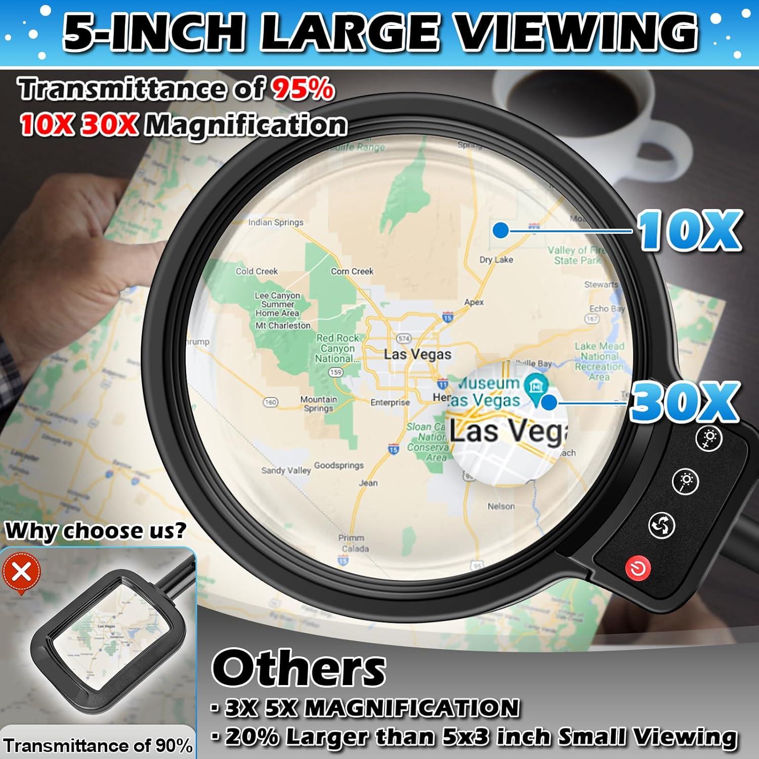 Lupa de Piso Grande HQGZQL 30X 10X con Luz LED Ajustable