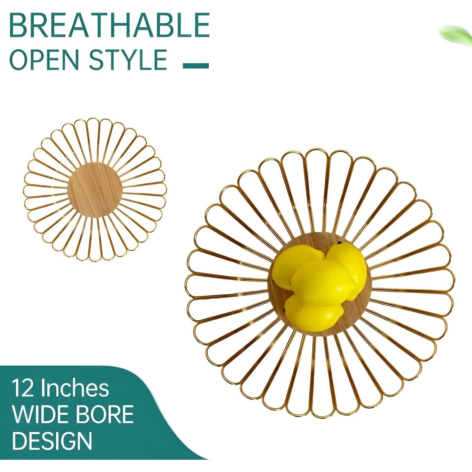 Cesta de Frutas Dorada 7UYUU Redonda 30.5 cm Almacenamiento