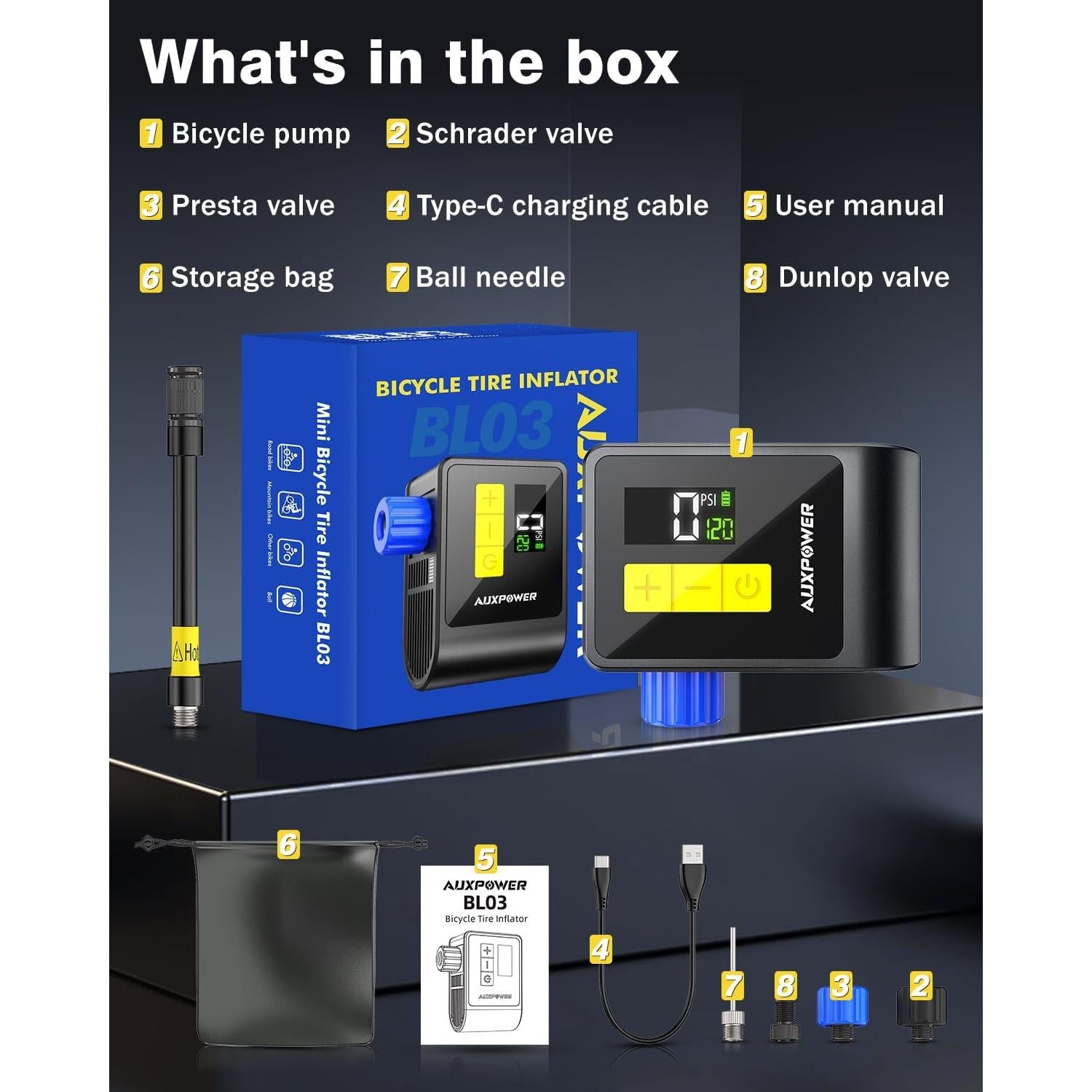 Bomba Eléctrica Auxpower AP-BL03 120PSI con Manómetro