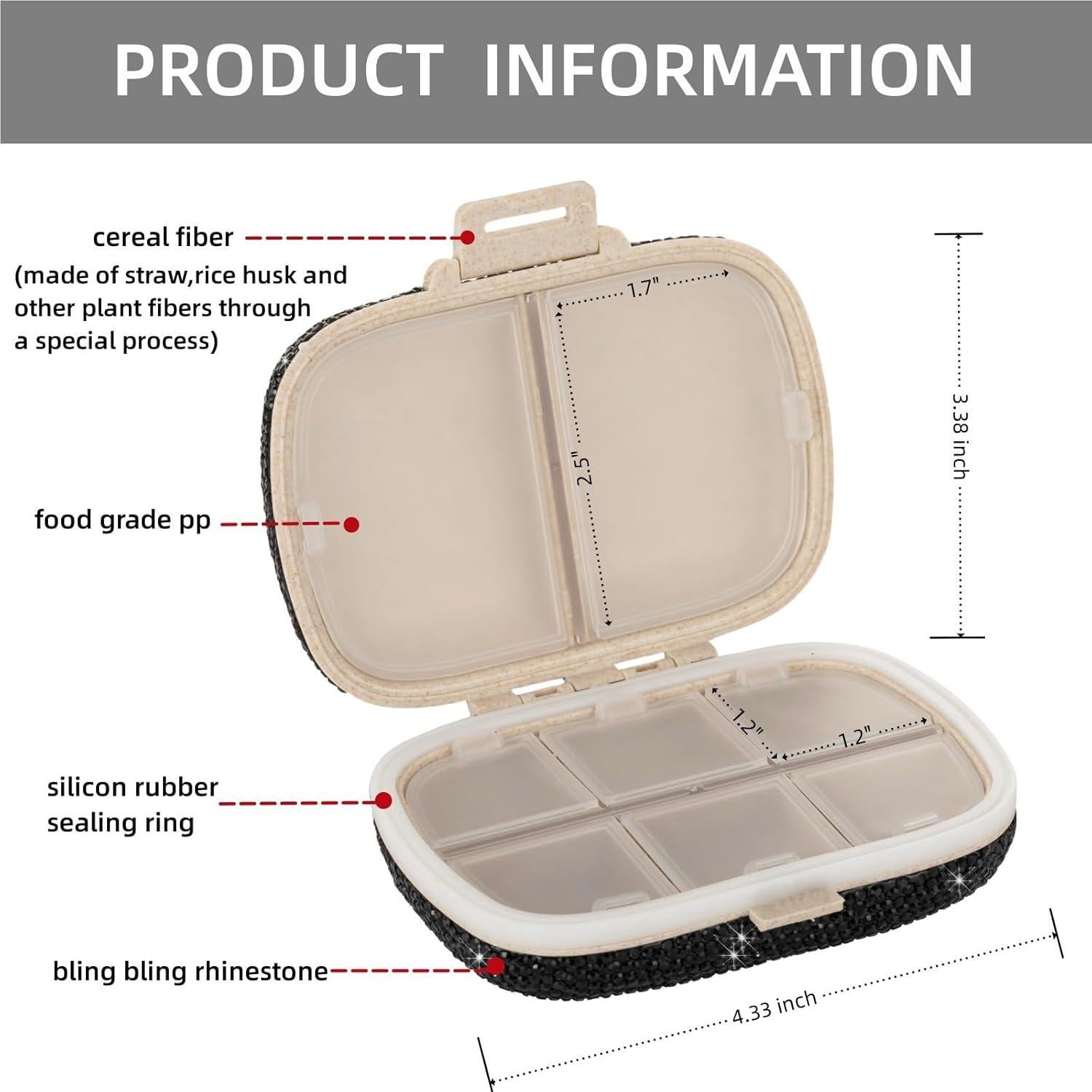 Organizador de Pastillas EveryBling Negro 8 Compartimentos Portátil