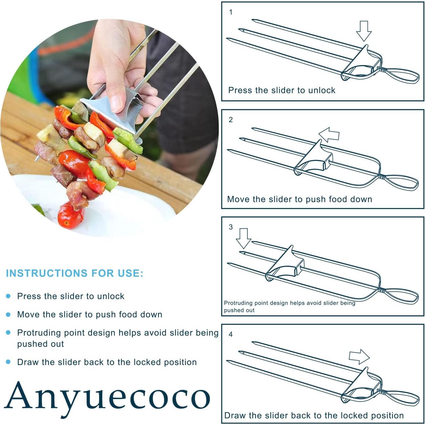 Pinchos de Kabob Anyuecoco 35.5 cm Acero Inoxidable 2 PCS