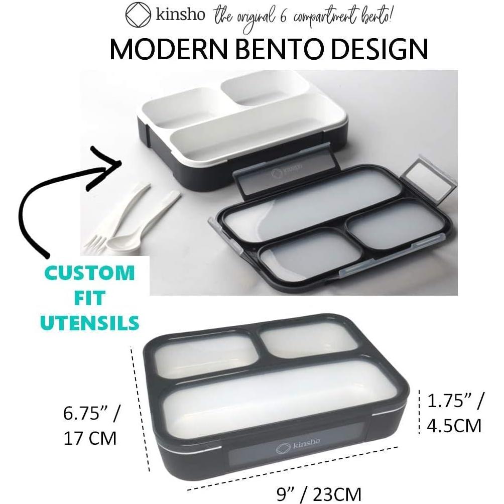 Caja Bento Kinsho 3 Compartimentos Ecológica 4 Tazas Negra