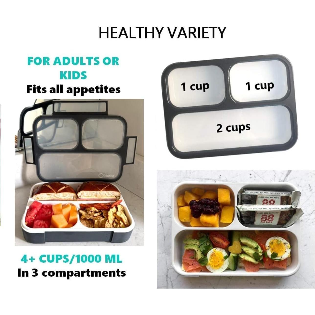 Caja Bento Kinsho 3 Compartimentos Ecológica 4 Tazas Negra