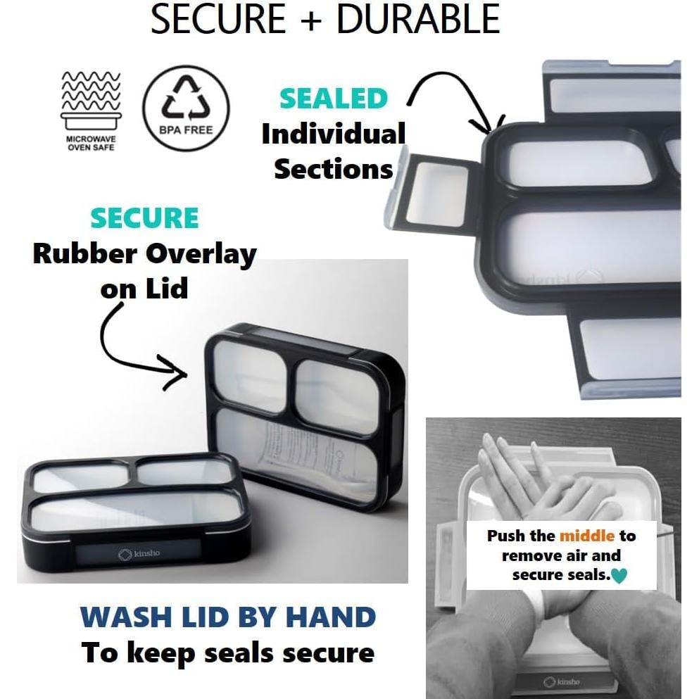 Caja Bento Kinsho 3 Compartimentos Ecológica 4 Tazas Negra