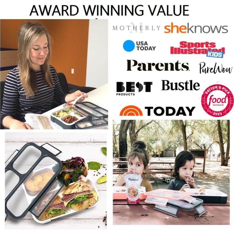 Caja Bento Kinsho 3 Compartimentos Ecológica 4 Tazas Negra