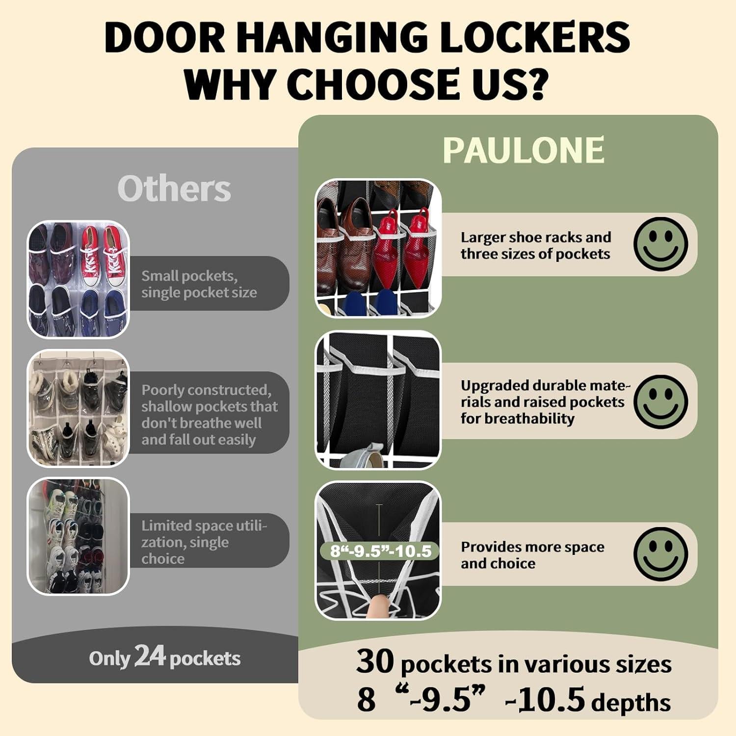 Organizador de Zapatos PAULONE Colgante para Puerta 30 Bolsillos