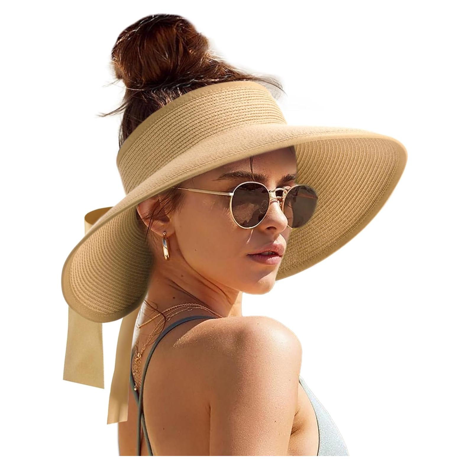 Sombrero de sol Camptrace para mujeres, visera de paja UPF 50+