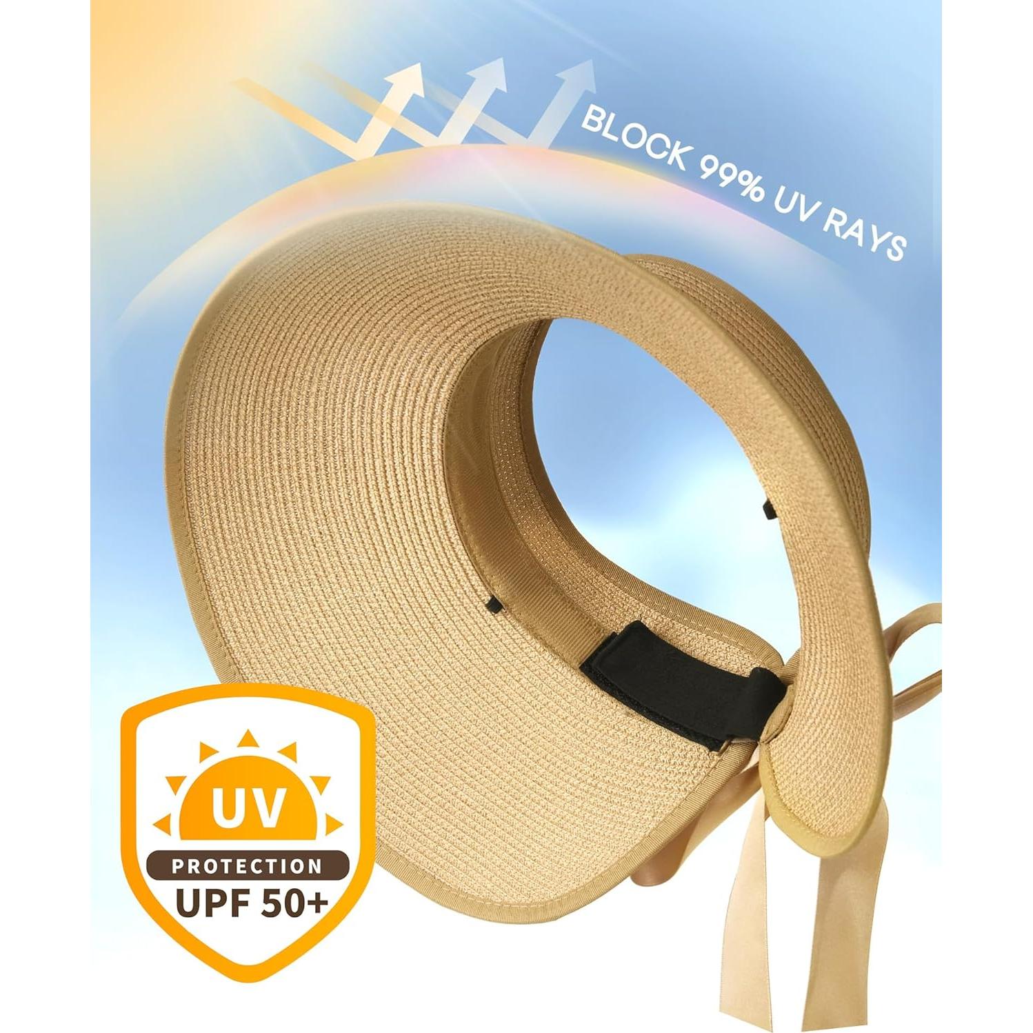 Sombrero de sol Camptrace para mujeres, visera de paja UPF 50+