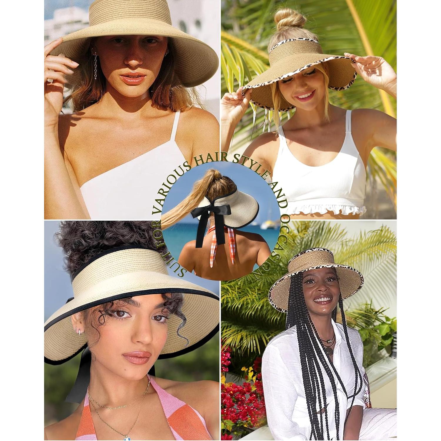 Sombrero de sol Camptrace para mujeres, visera de paja UPF 50+