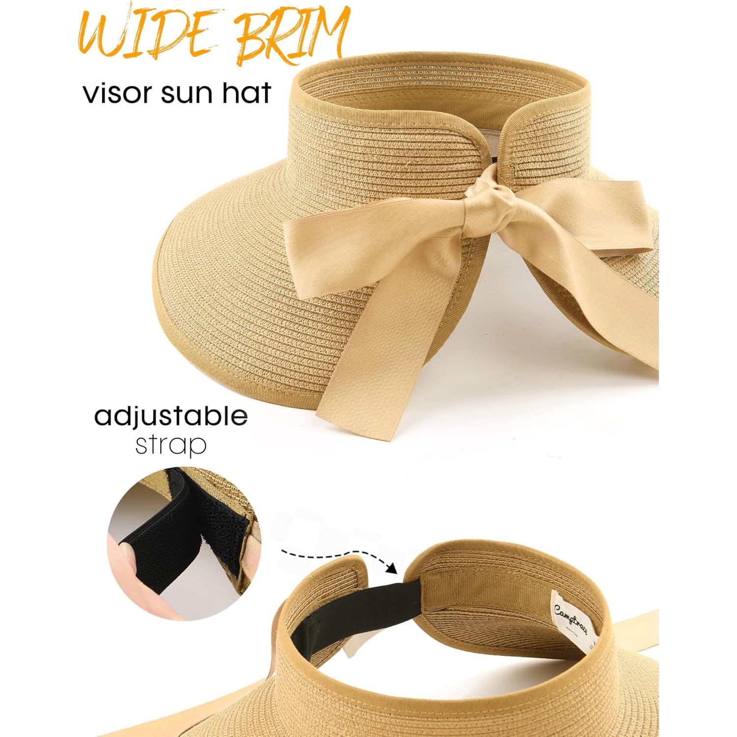 Sombrero de sol Camptrace para mujeres, visera de paja UPF 50+