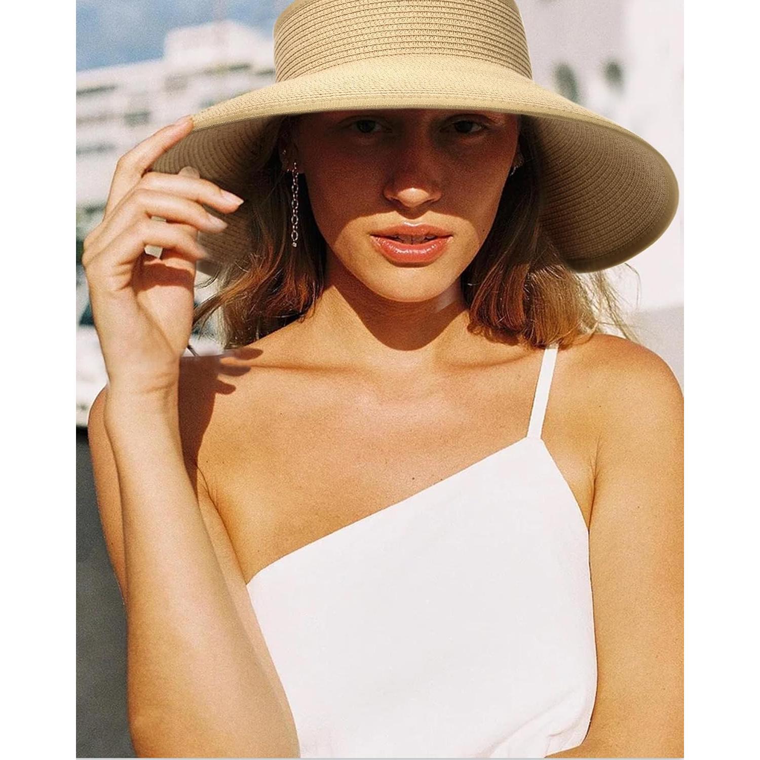 Sombrero de sol Camptrace para mujeres, visera de paja UPF 50+