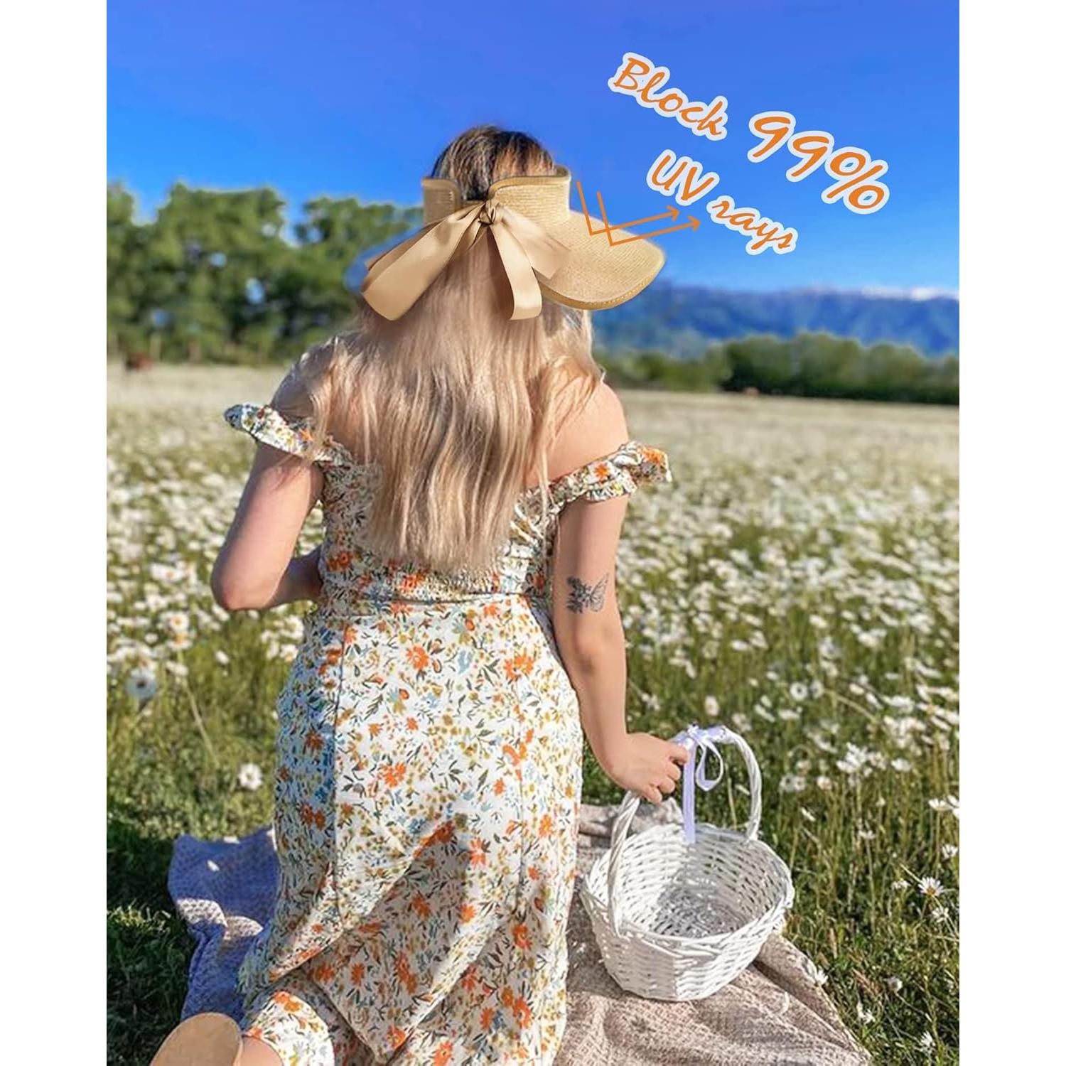 Sombrero de sol Camptrace para mujeres, visera de paja UPF 50+