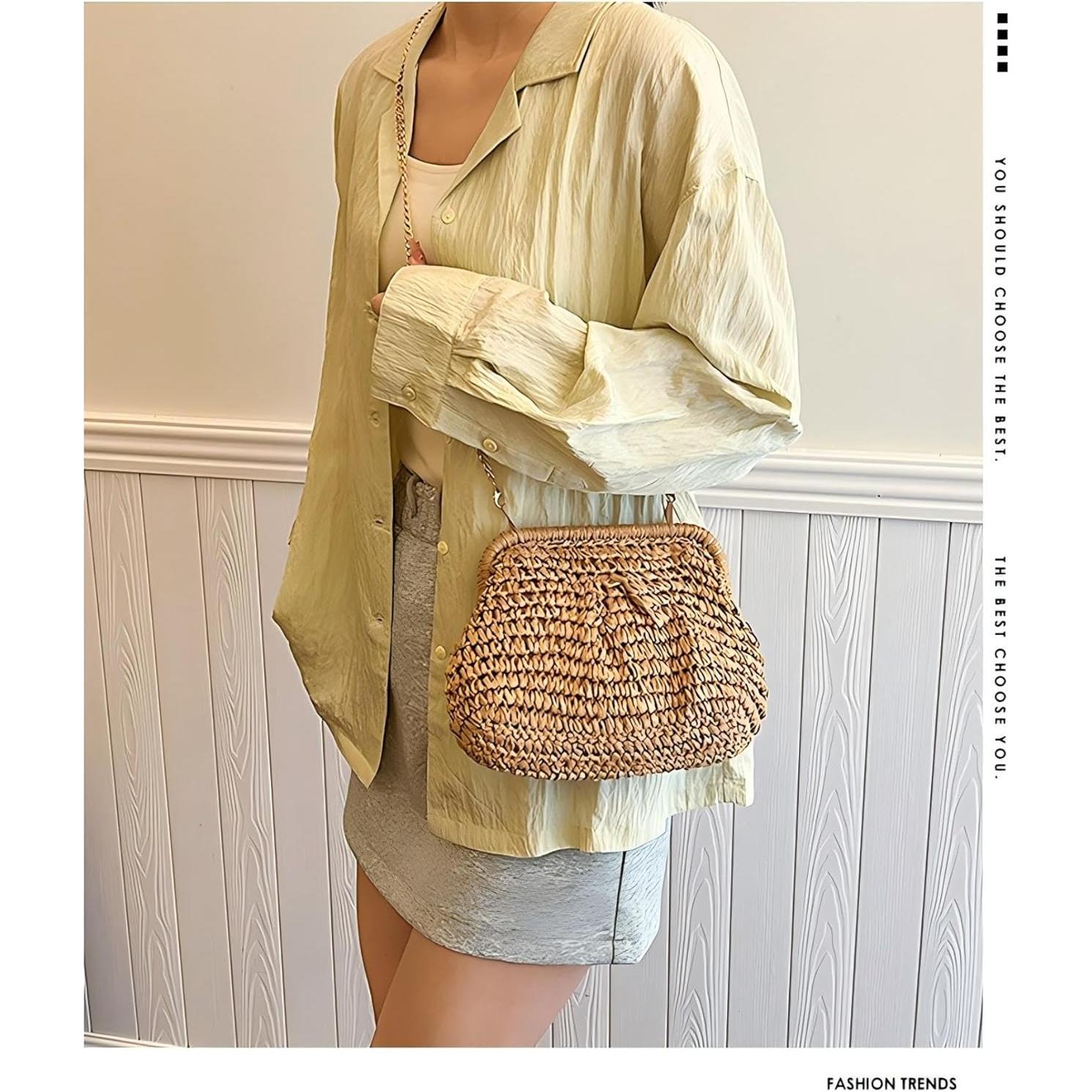 Bolso de Paja Tejido para Mujeres - Clutch de Playa 2025