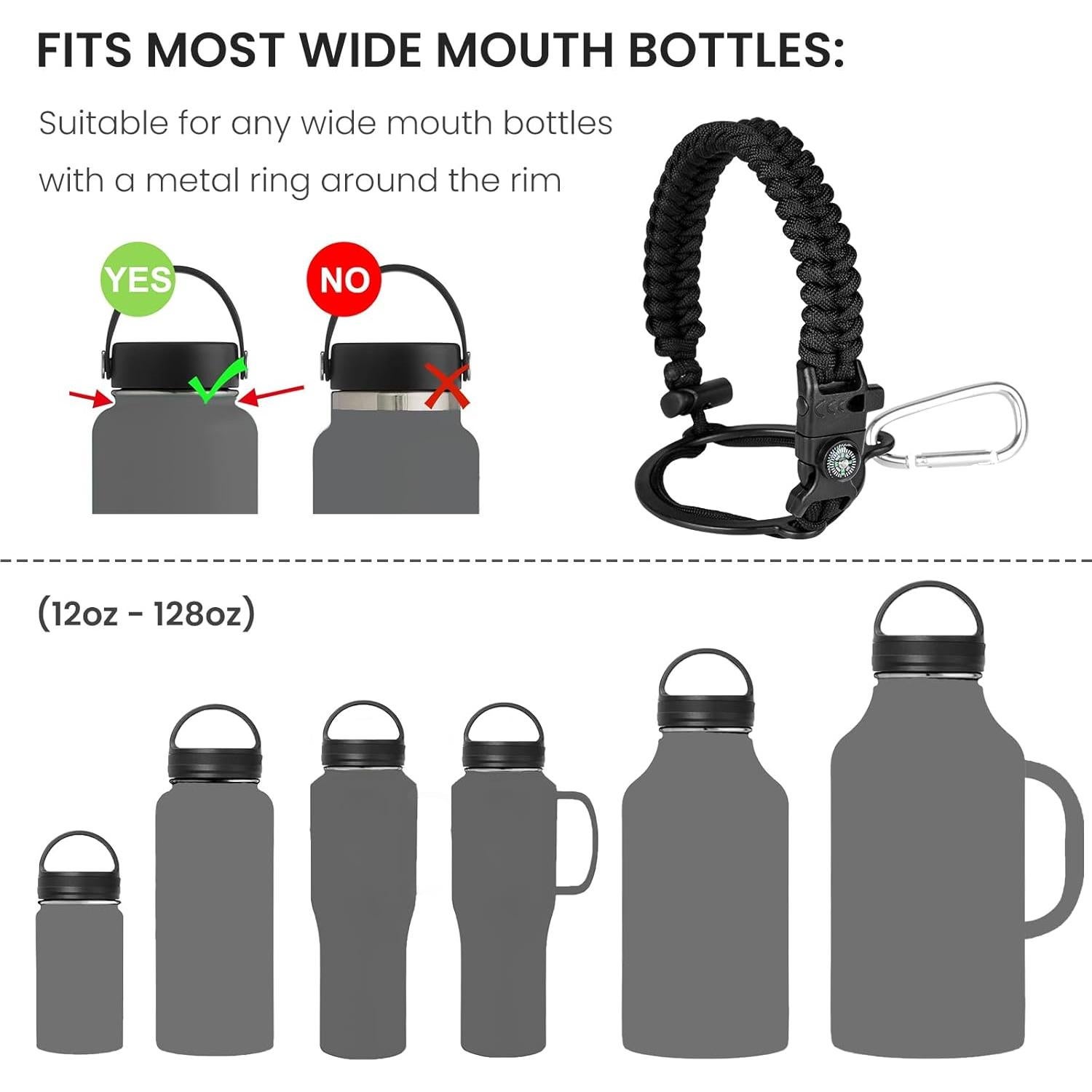 Mango de Paracord RAYMYLO para Botellas de Agua Boca Ancha