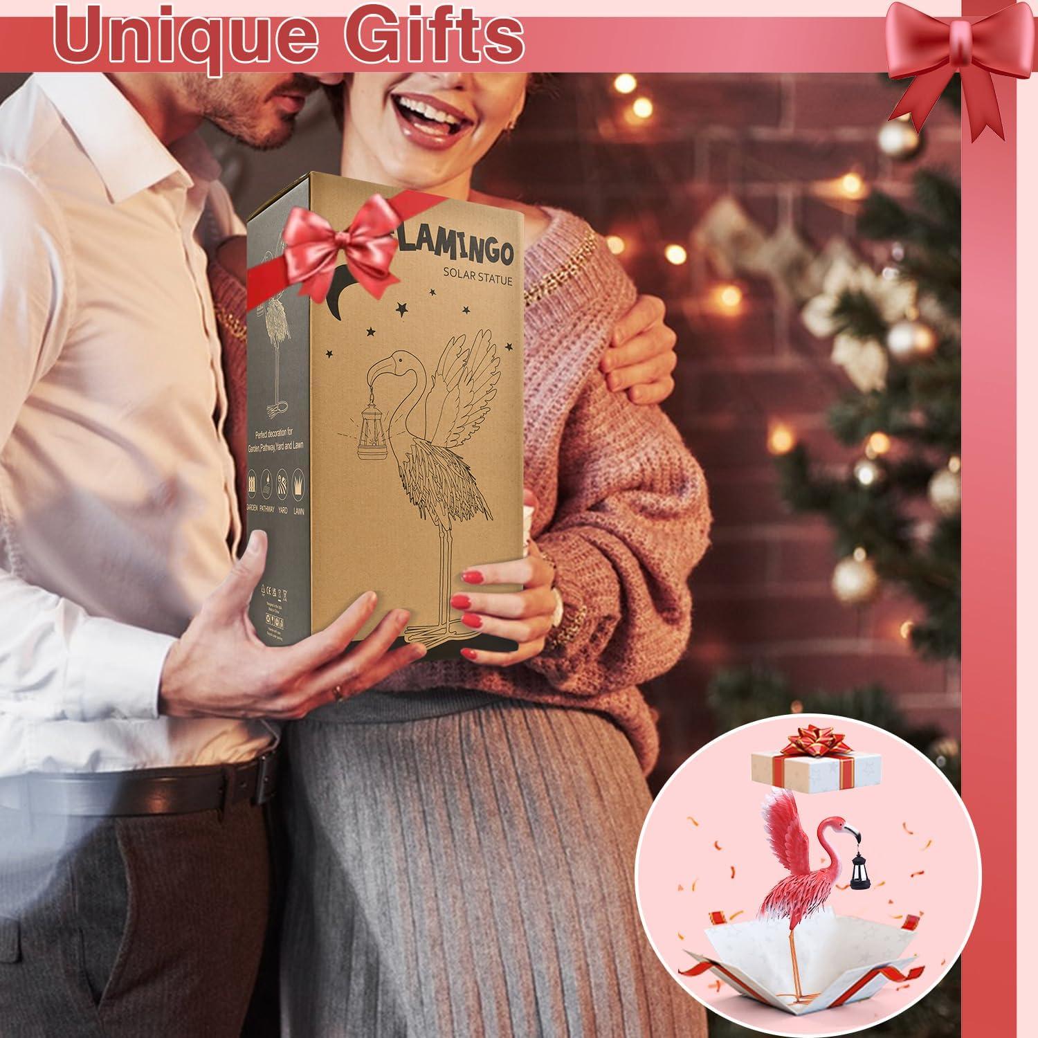 Estatua de Flamenco Rosa de Metal con Linterna Solar Goodeco