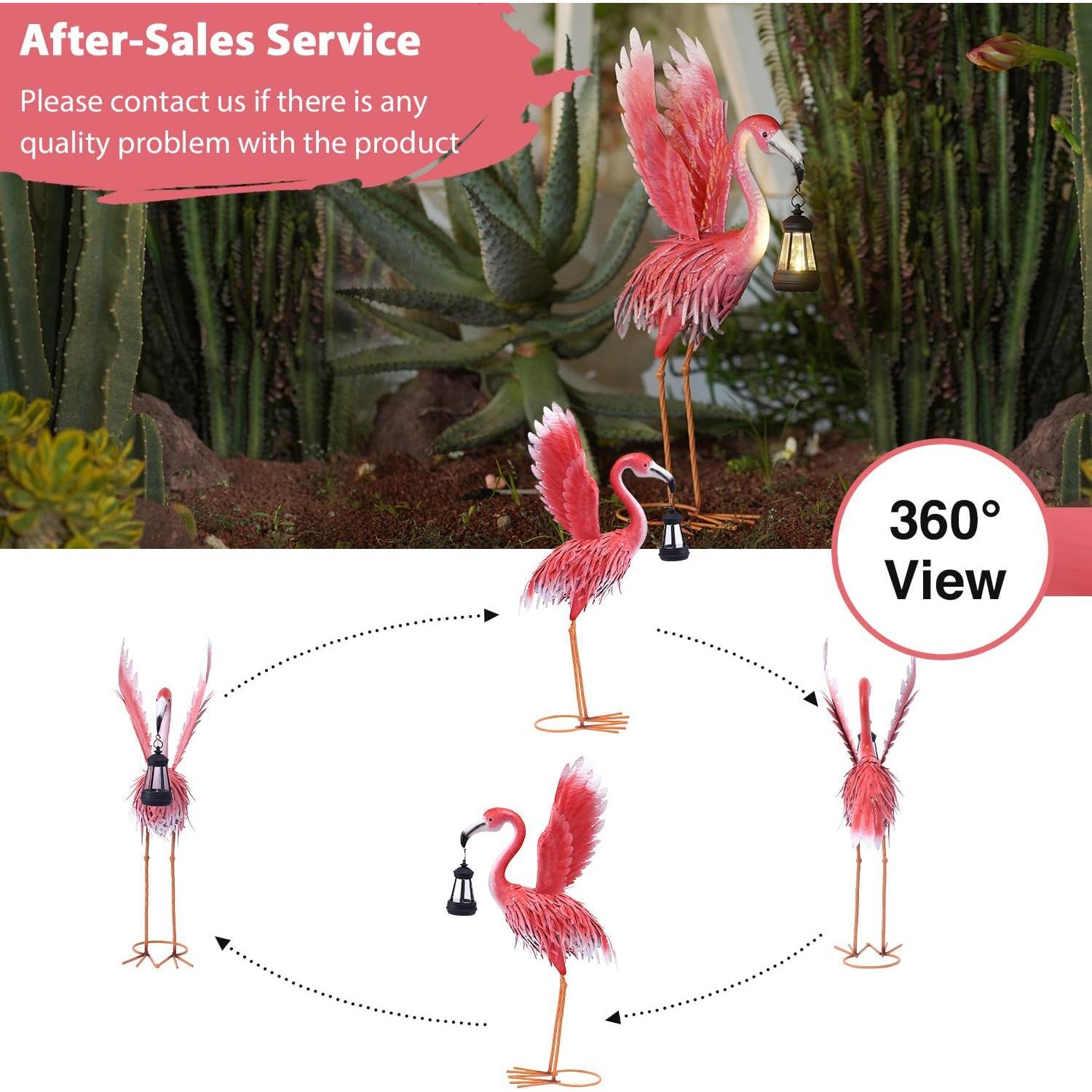 Estatua de Flamenco Rosa de Metal con Linterna Solar Goodeco