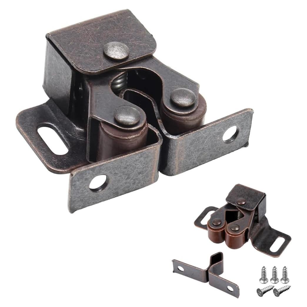 6 Pack Cabinet Latch - Double Roller Catch Hardware for Cupboard Closet Kitchen Cabinet Door Latches and RV Cabinet,Bronze