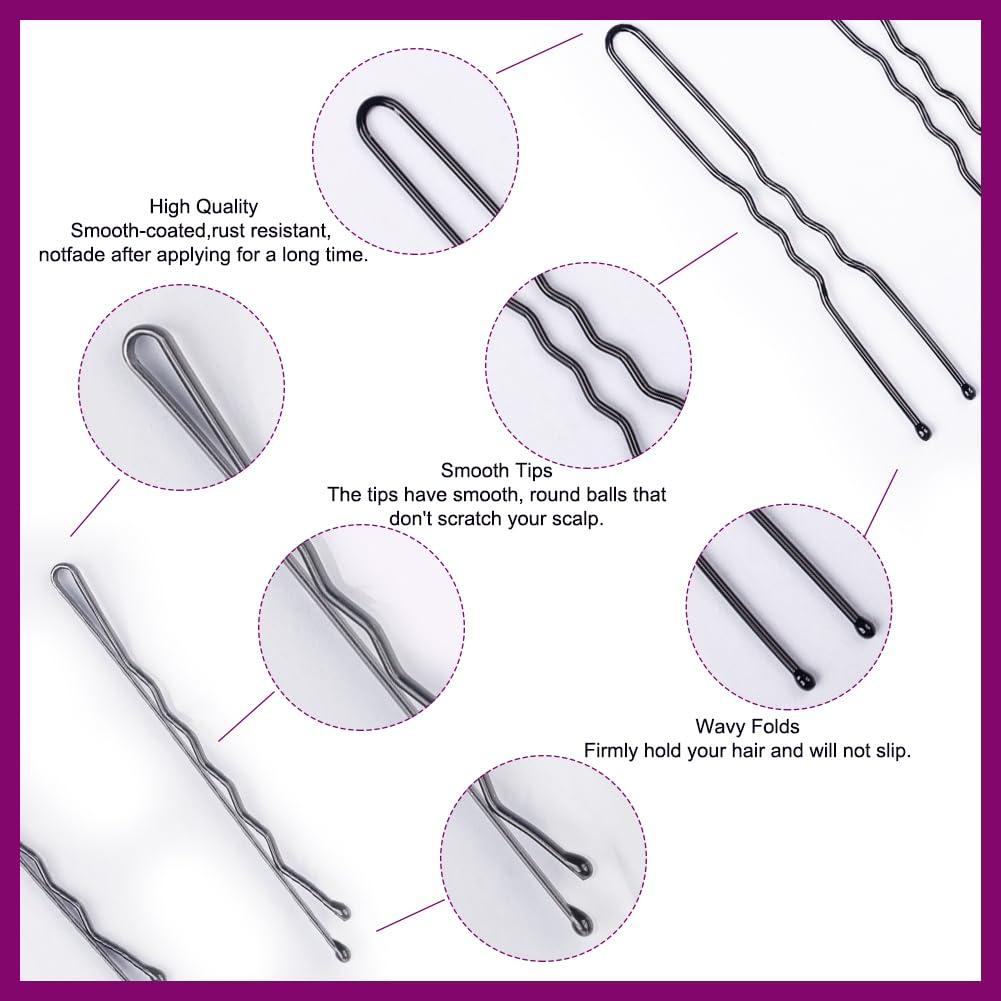 260PCS Juego de Accesorios para Cabello Negro 30cm 100 Pasadores