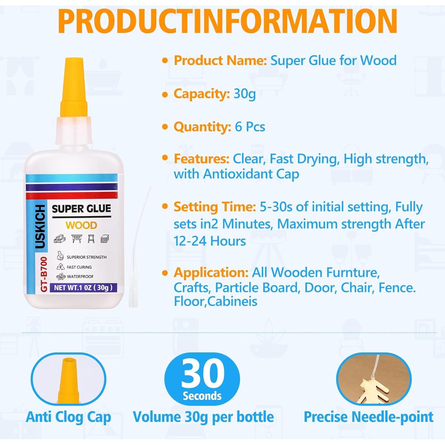 Super Glue USKICH para Carpintería 6 x 29.57 ml - Cianoacrilato