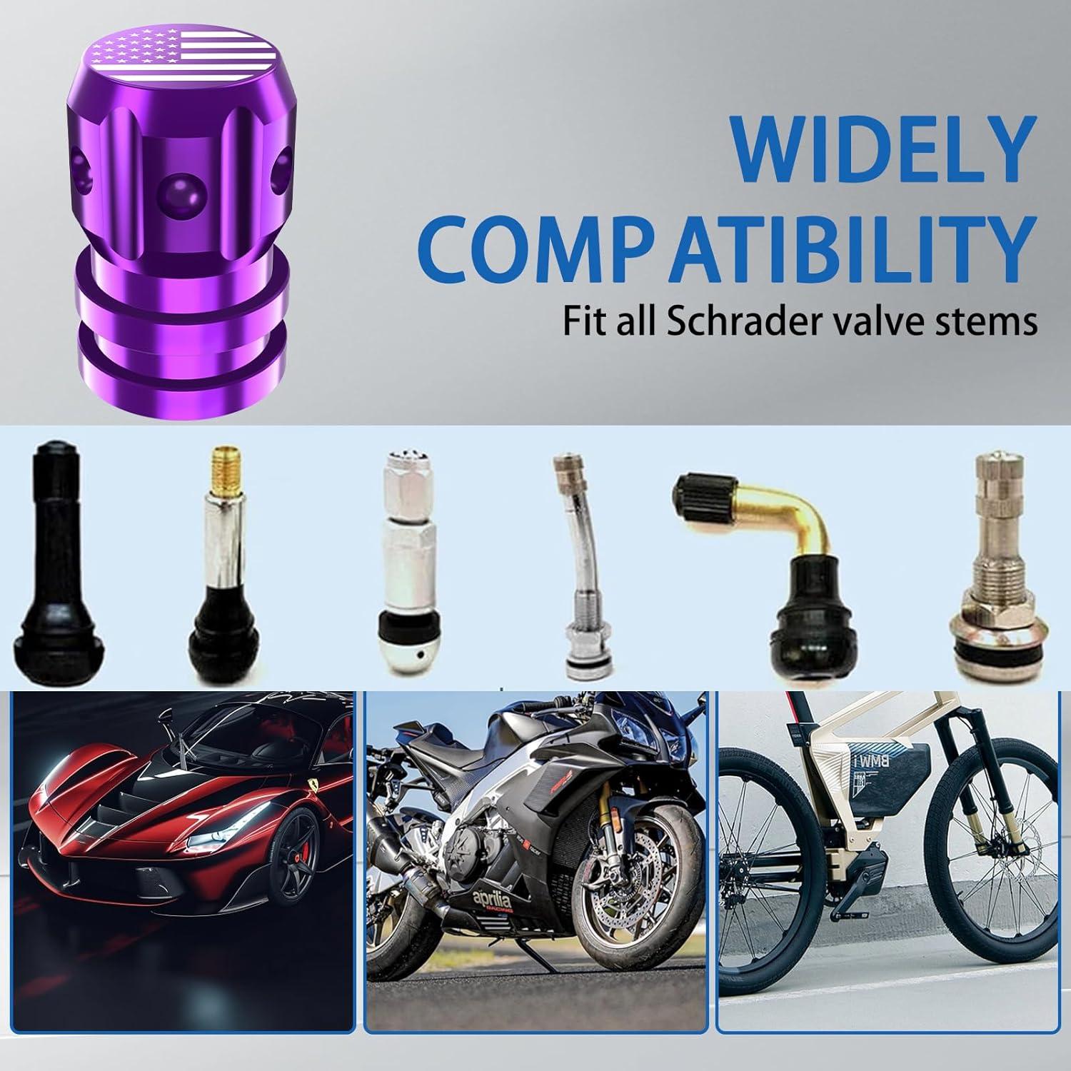 Tapas de Válvula de Neumático QUARKACE - Bandera Americana - 4 Piezas