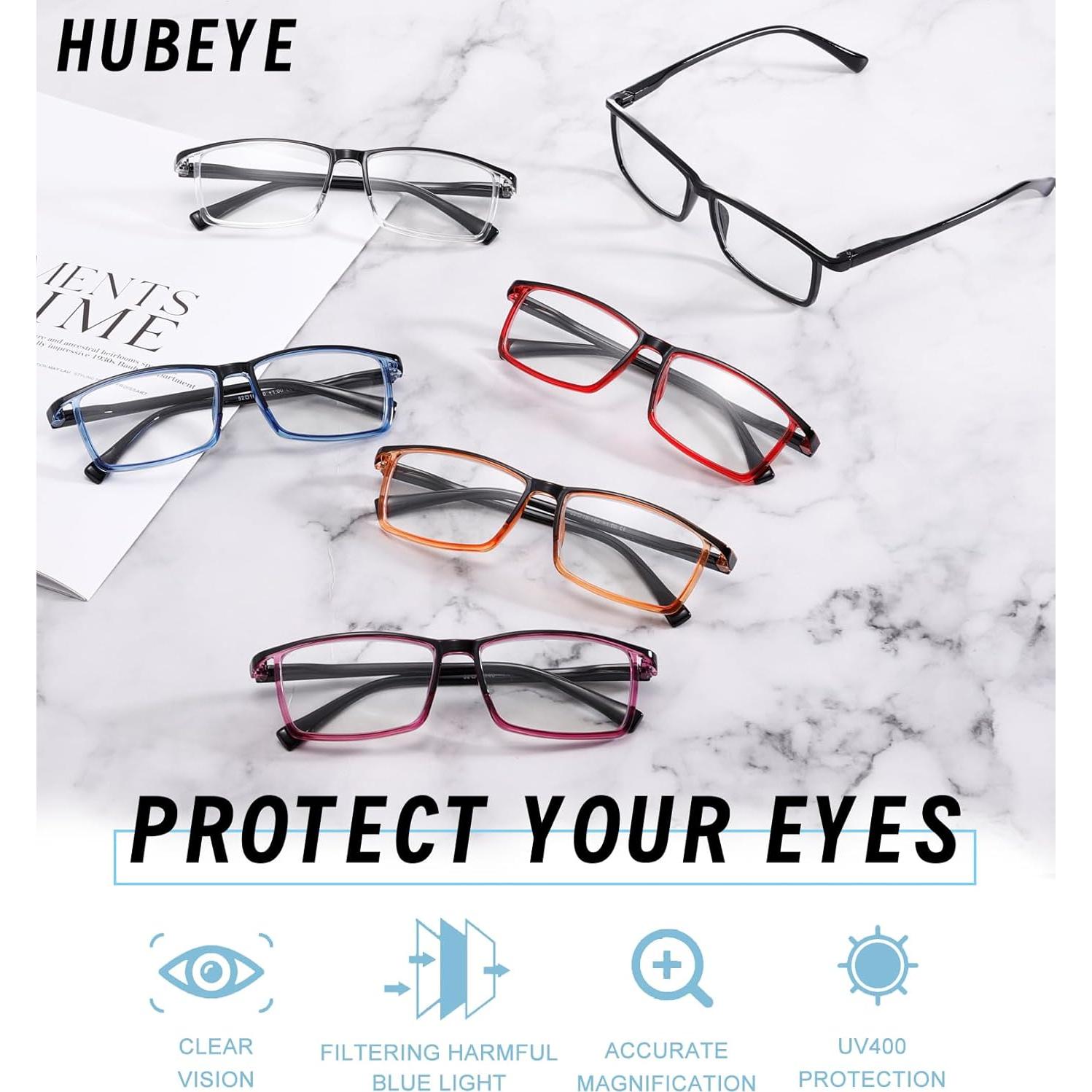 Gafas de Lectura Hubeye 5PCS Antirreflejo UV400 Bloqueo Luz Azul
