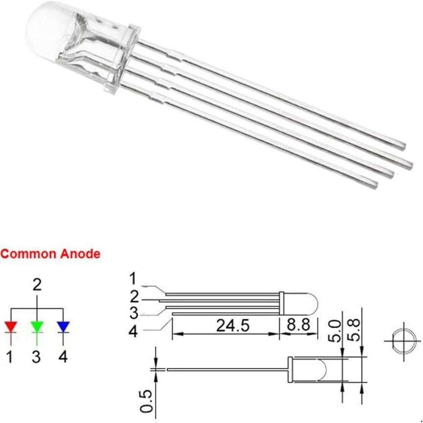 Diodos LED RGB 5mm Waycreat 100 Piezas Ánodo Común
