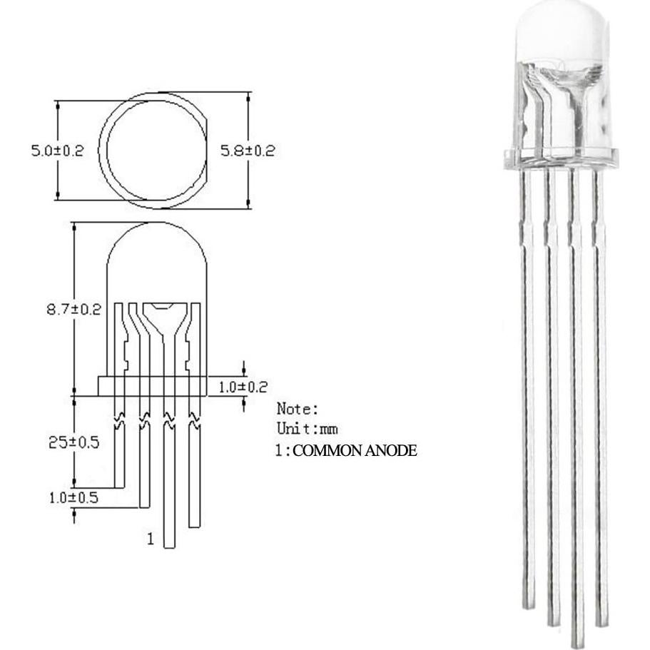 Diodos LED RGB 5mm Waycreat 100 Piezas Ánodo Común