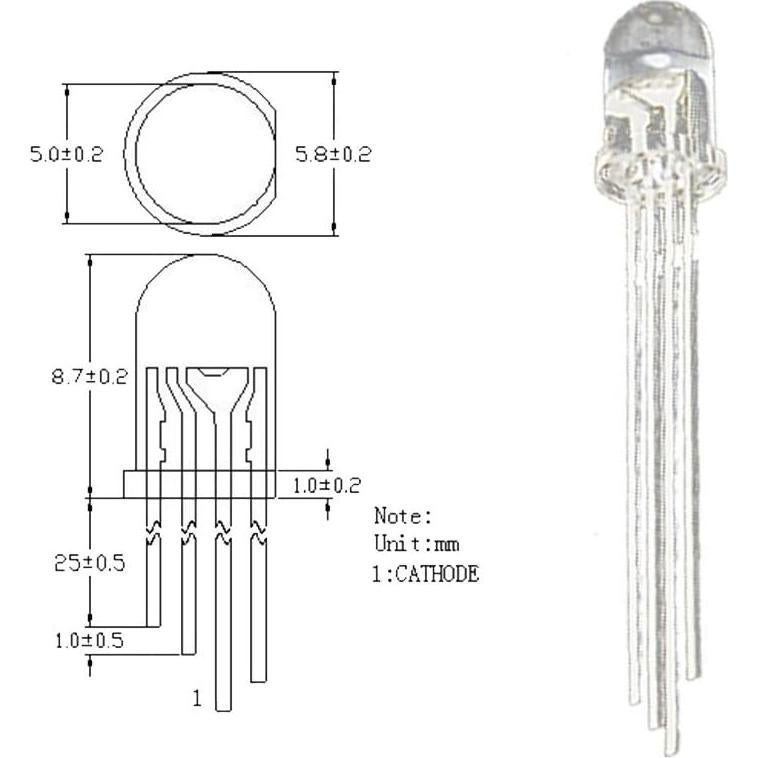 Diodos LED RGB 5mm Waycreat 100 Piezas Ánodo Común