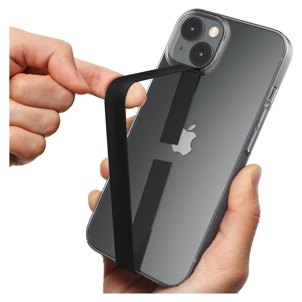 Sinjimoru Stretchable Silicone Phone Strap, Flexible and Elastic Grip Holder for iPhone & Android, Secure Phone Loops Finger Grip with Wireless Charging Support Sinji Loop Black