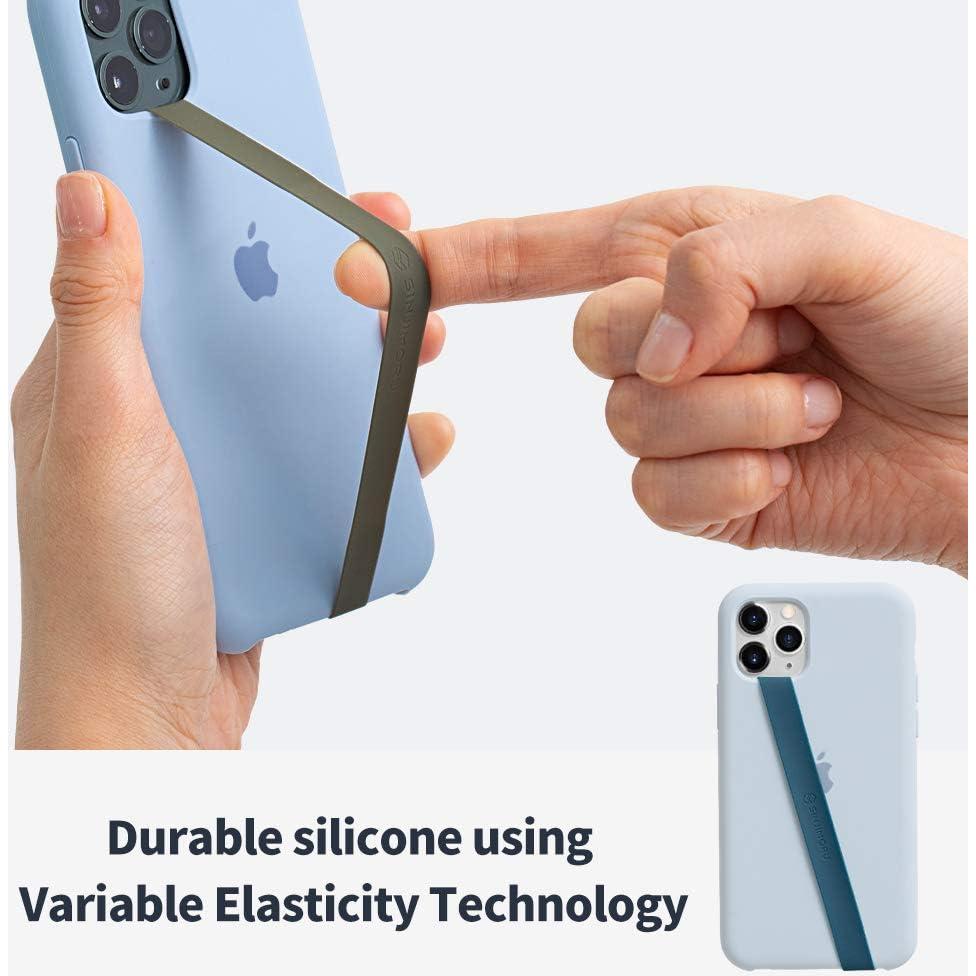 Sinjimoru Stretchable Silicone Phone Strap, Flexible and Elastic Grip Holder for iPhone & Android, Secure Phone Loops Finger Grip with Wireless Charging Support Sinji Loop Black