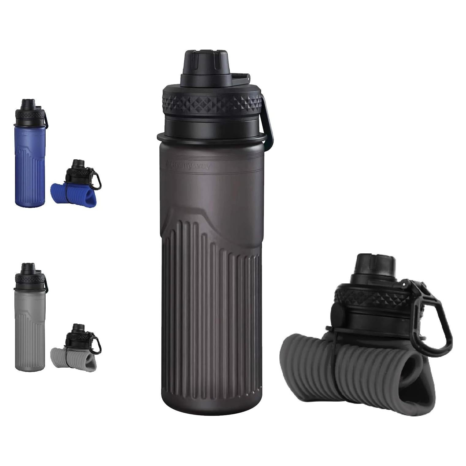 Botella de Agua Plegable Paspring 700ml Silicona Negra