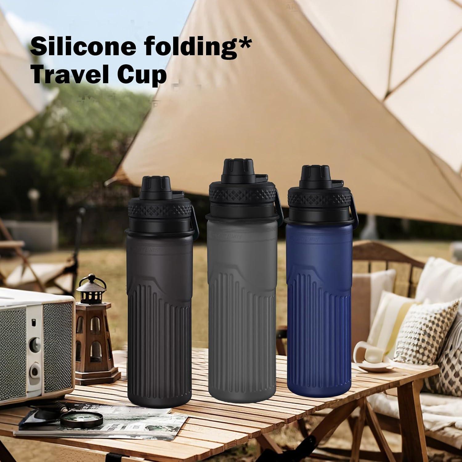 Botella de Agua Plegable Paspring 700ml Silicona Negra