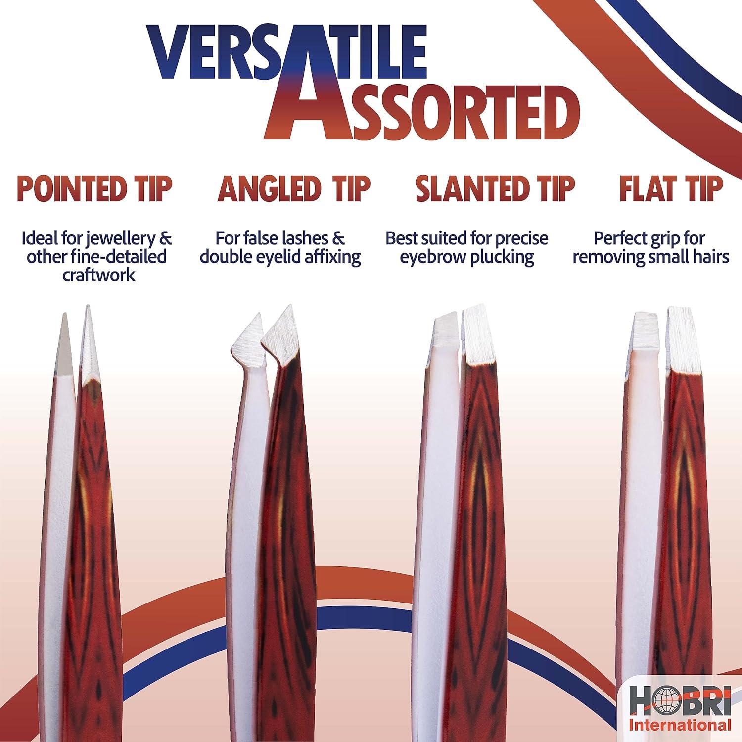 Juego de Pinzas Profesionales Hobri - 4 Piezas Acero Inoxidable