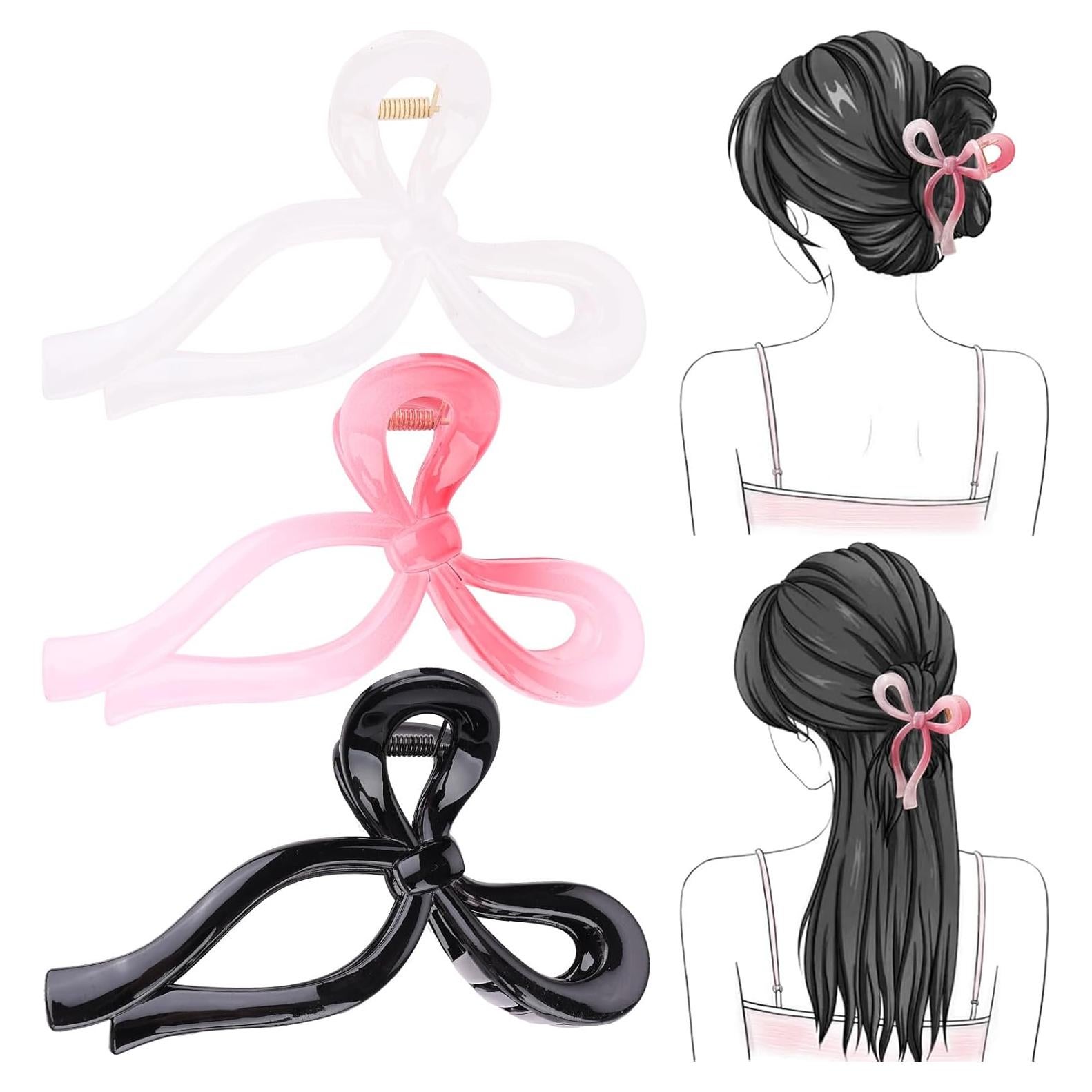 Clips de Pelo en Lazo PWEOUKE - 3 Pcs Antideslizantes 7x13 cm