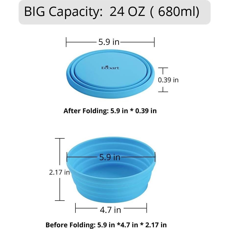 Tazón Colapsable de Silicona Ecoart 680ml Azul para Camping