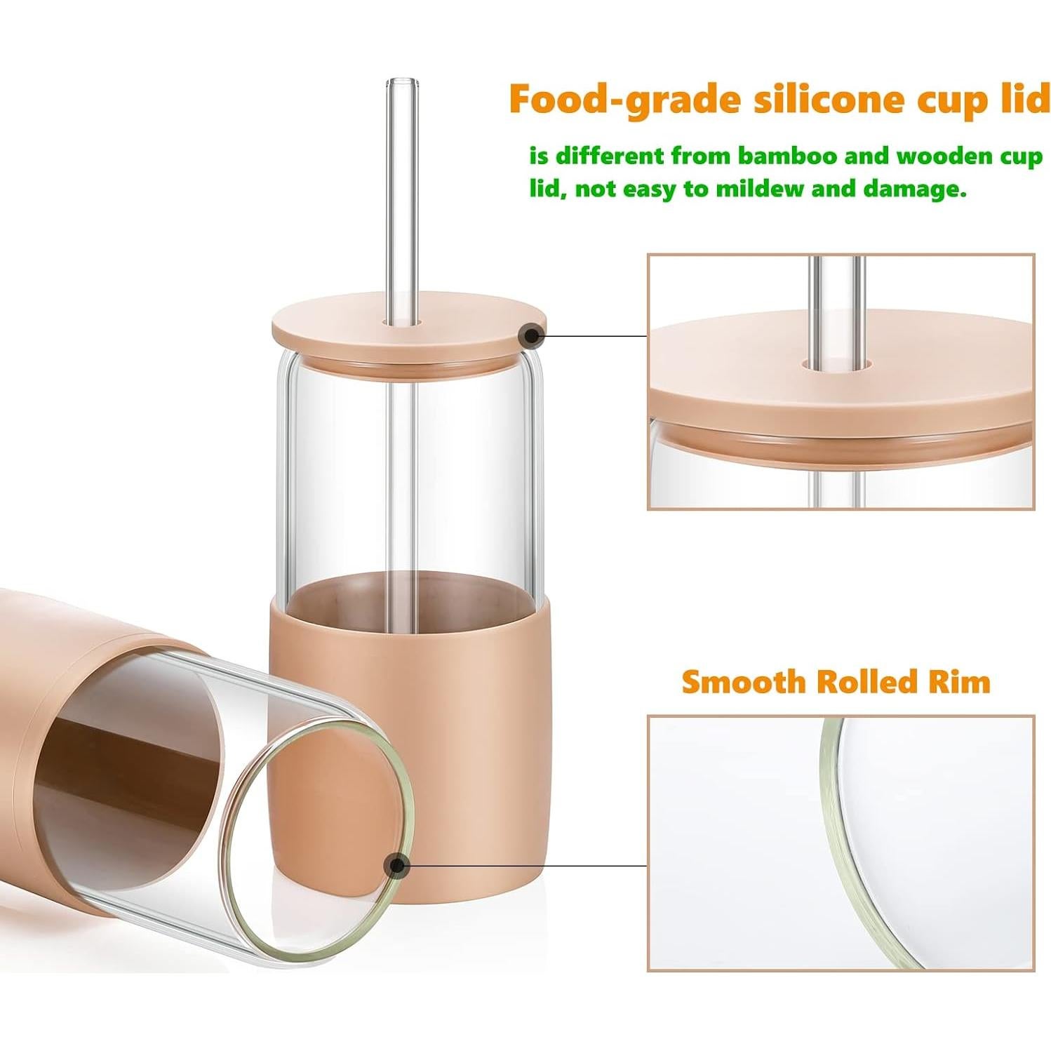 Vasos de vidrio Sunseeke con tapa y popote 473ml - Paquete de 3