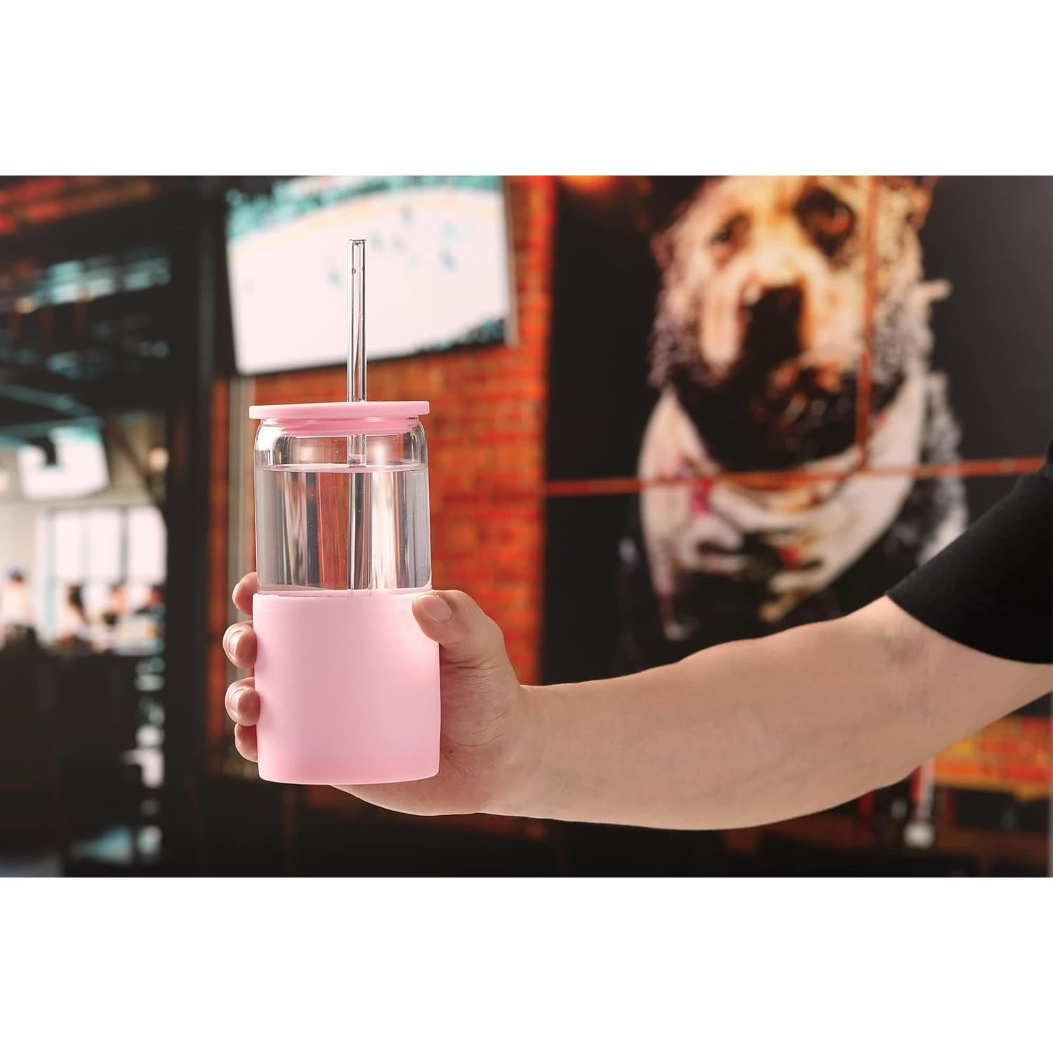 Vasos de vidrio Sunseeke con tapa y popote 473ml - Paquete de 3