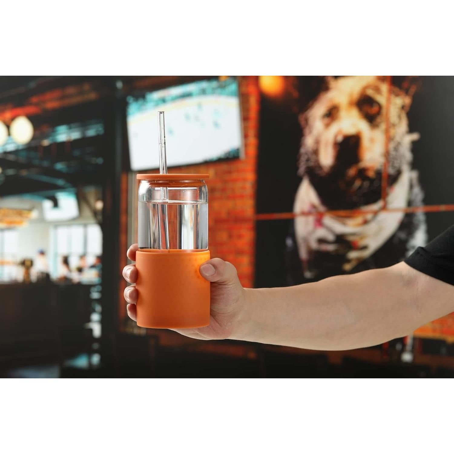 Vasos de vidrio Sunseeke con tapa y popote 473ml - Paquete de 3