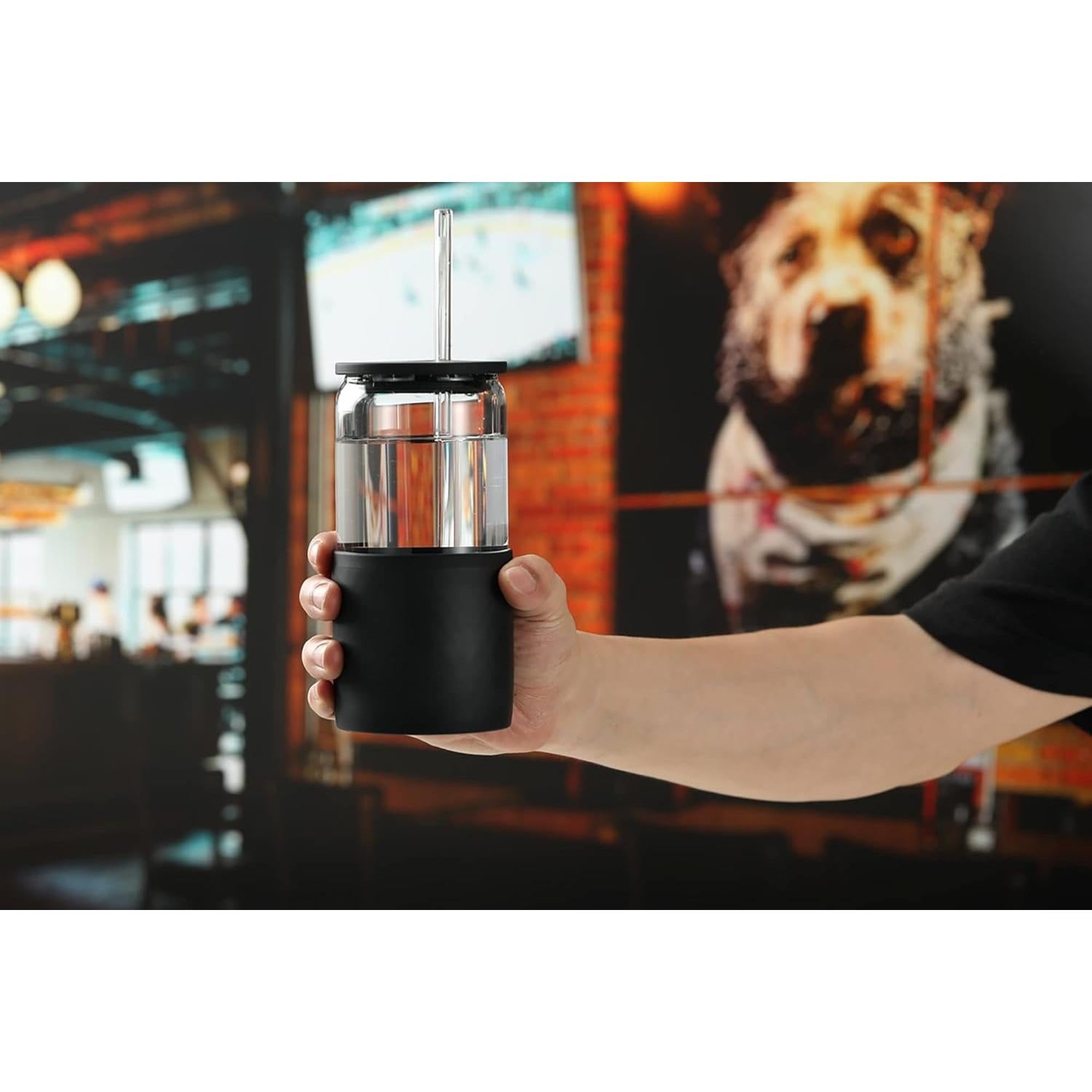 Vasos de vidrio Sunseeke con tapa y popote 473ml - Paquete de 3