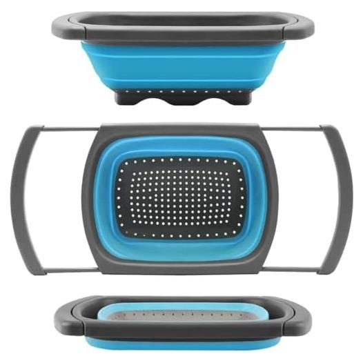 Colador Plegable Hanoxe 6 Cuartos Azul con Mangos Extensibles