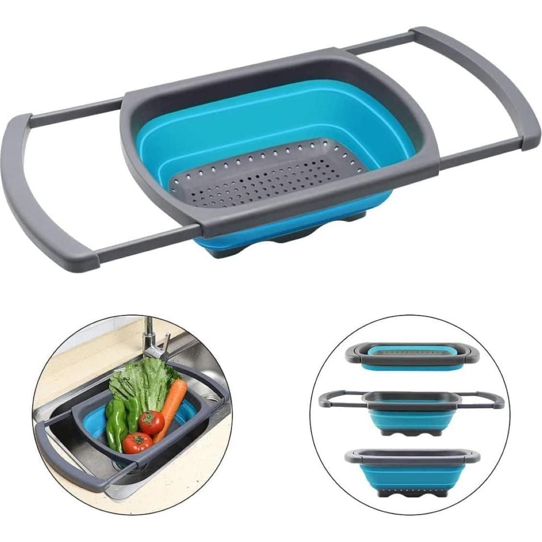 Colador Plegable Hanoxe 6 Cuartos Azul con Mangos Extensibles