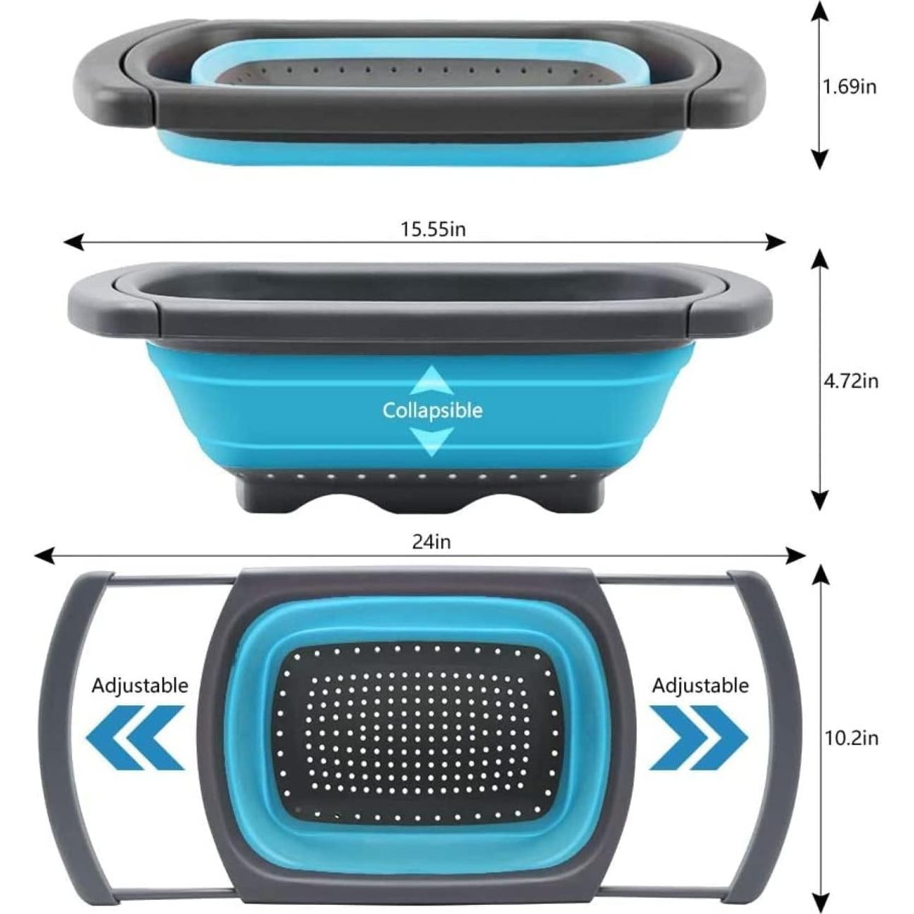 Colador Plegable Hanoxe 6 Cuartos Azul con Mangos Extensibles