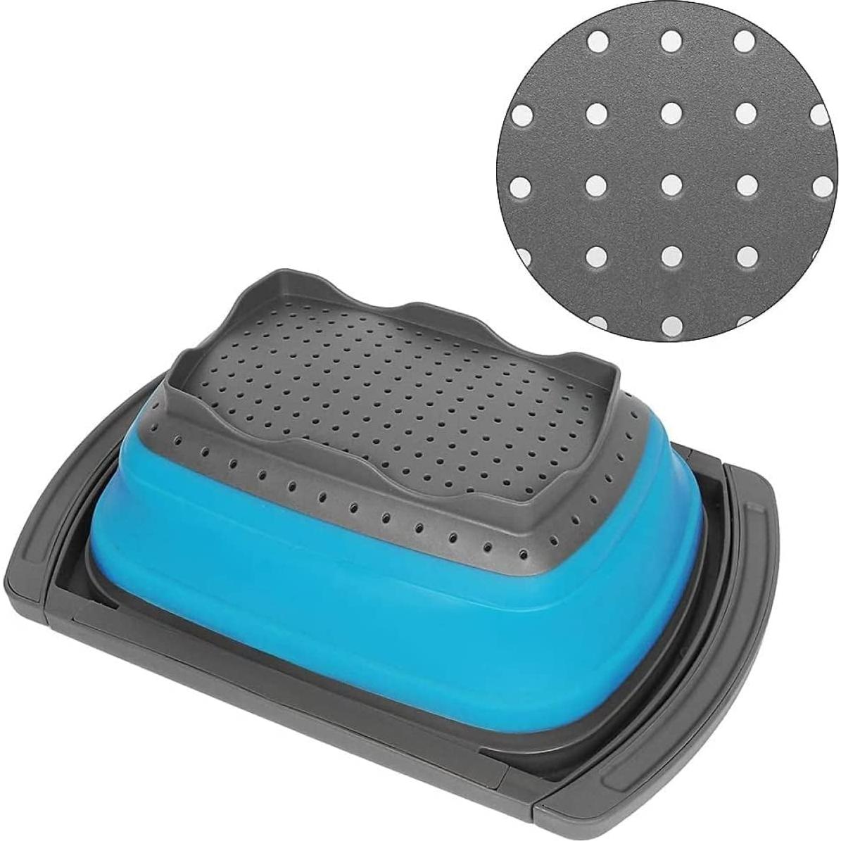 Colador Plegable Hanoxe 6 Cuartos Azul con Mangos Extensibles