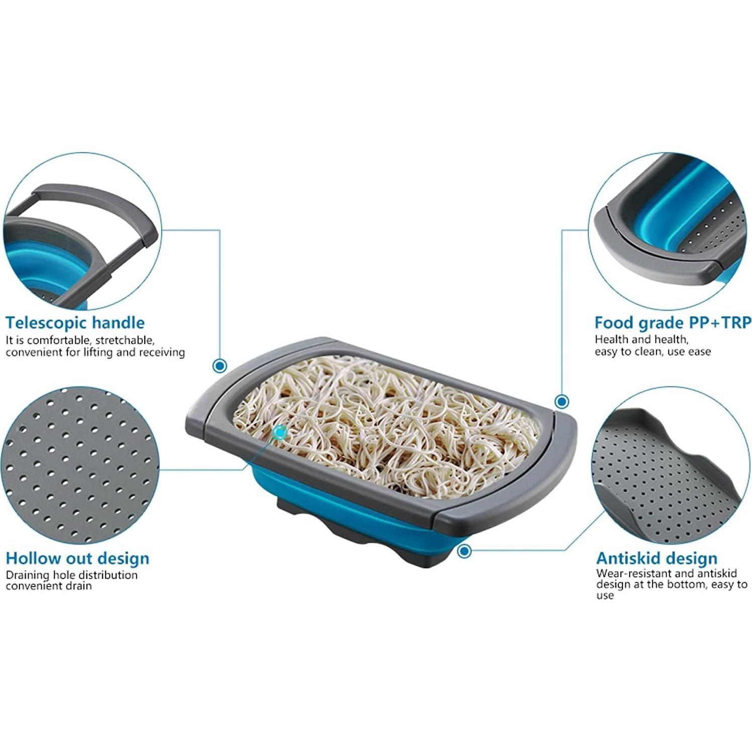 Colador Plegable Hanoxe 6 Cuartos Azul con Mangos Extensibles