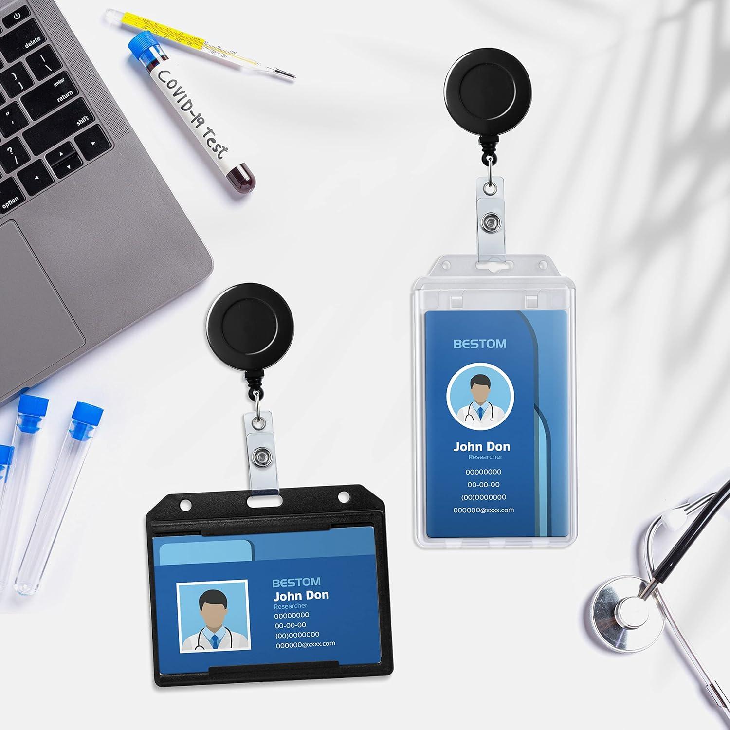 Porta Etiquetas Retráctil Bestom con Clip 12 Paquete Negro