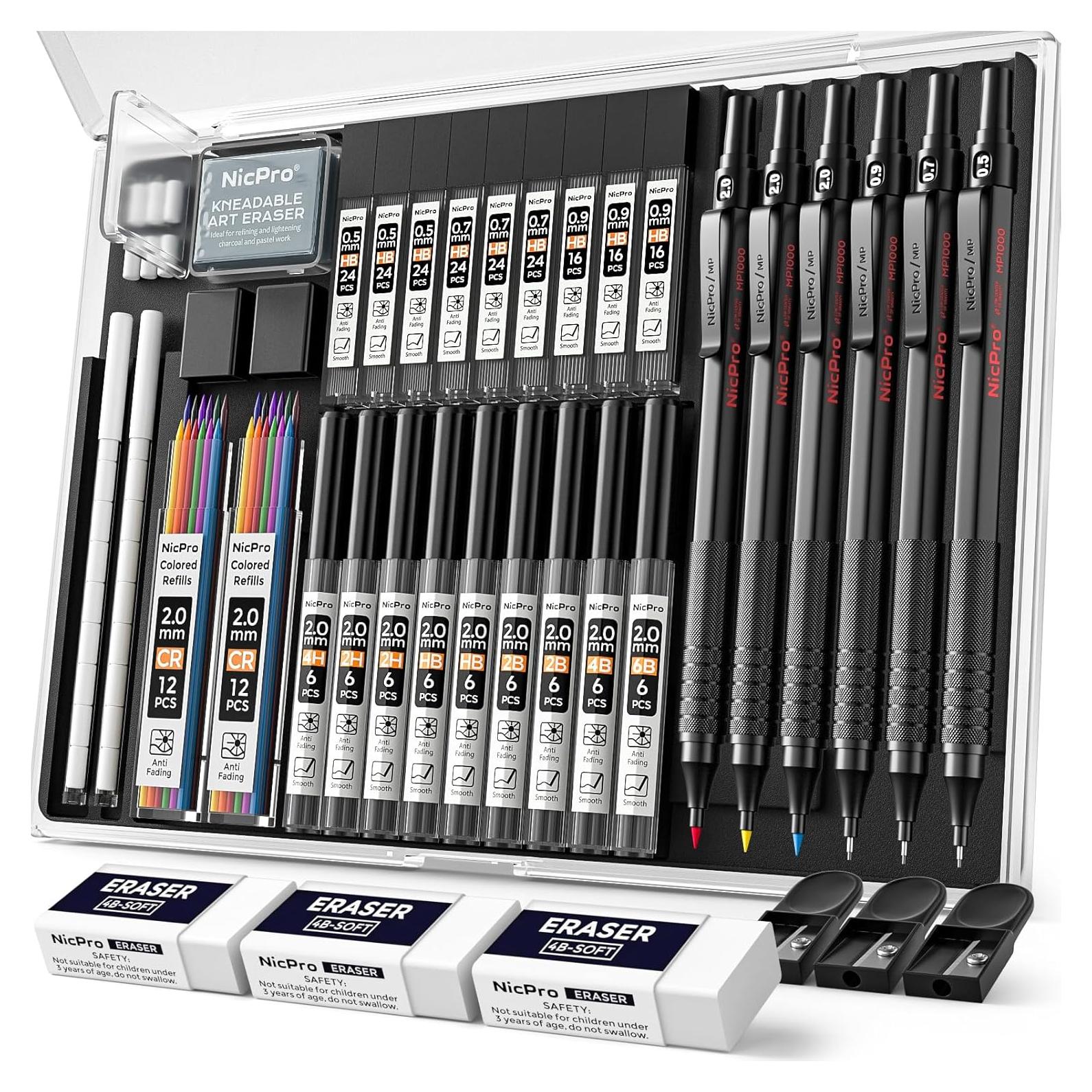 Conjunto de Lápices Mecánicos Nicpro 35PCS Metal Negro 0.5-2.0mm