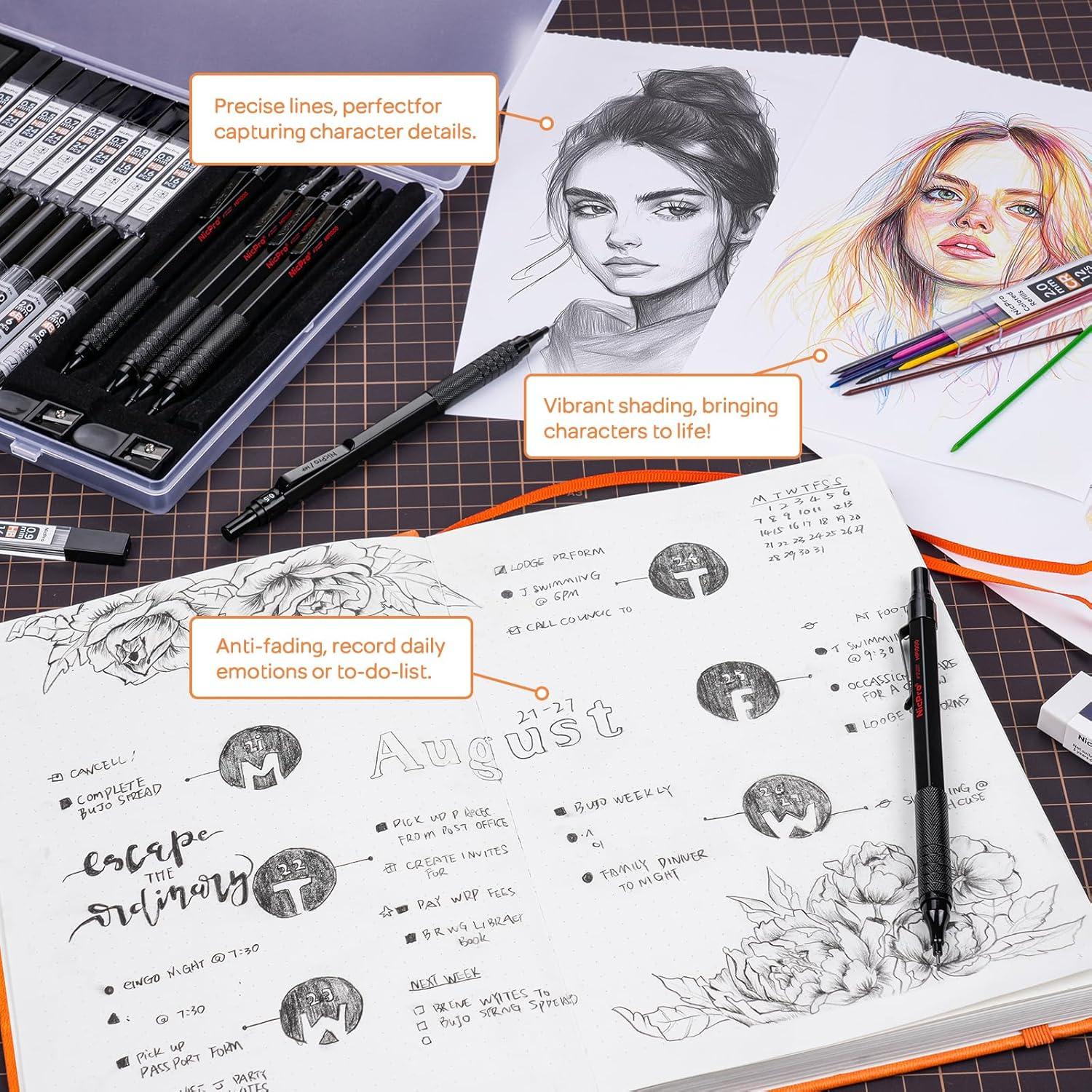 Conjunto de Lápices Mecánicos Nicpro 35PCS Metal Negro 0.5-2.0mm