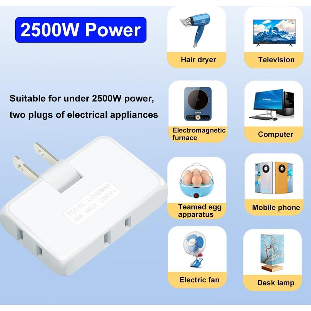 Extensor de Enchufe 3 Vías RunParts Tipo A Blanco Paquete 2