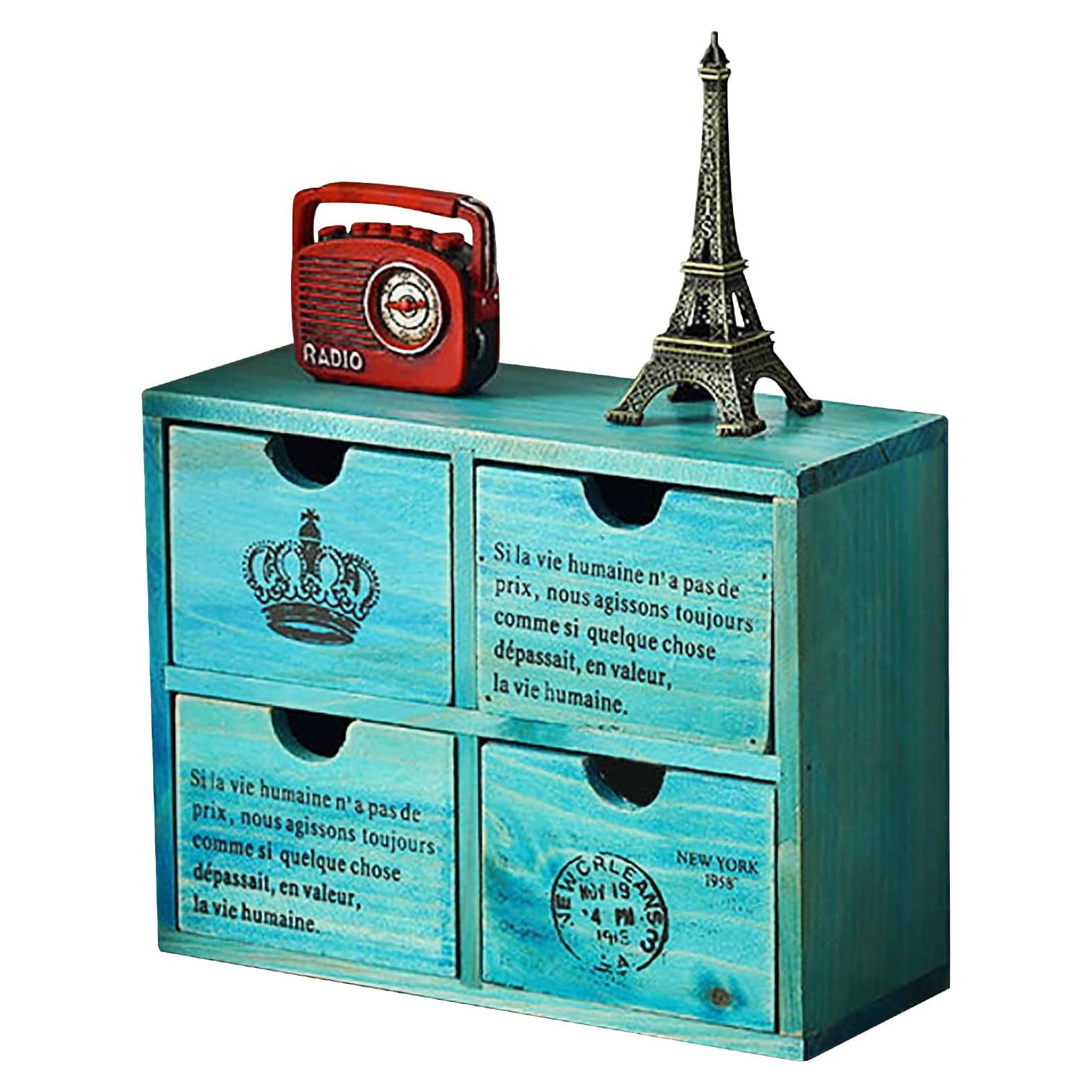 Organizador de Escritorio Woodaholic Teal 4 Cajones Madera